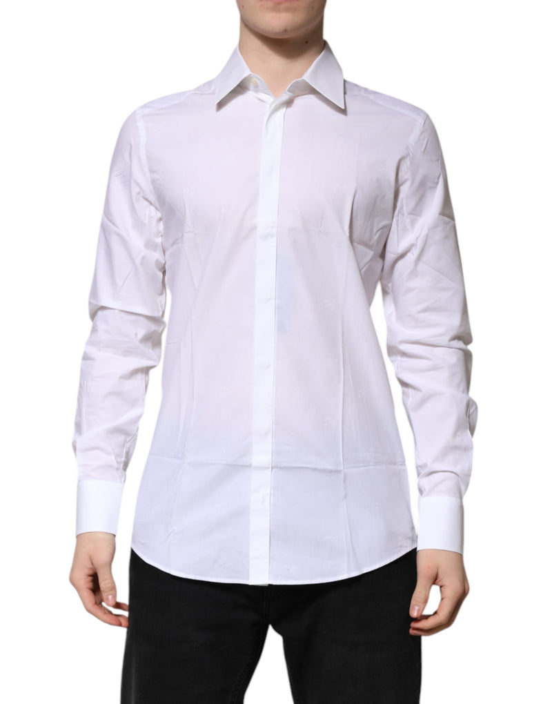 White Cotton GOLD Long Sleeves Formal Shirt-Dolce & Gabbana-LabelTerrace.com