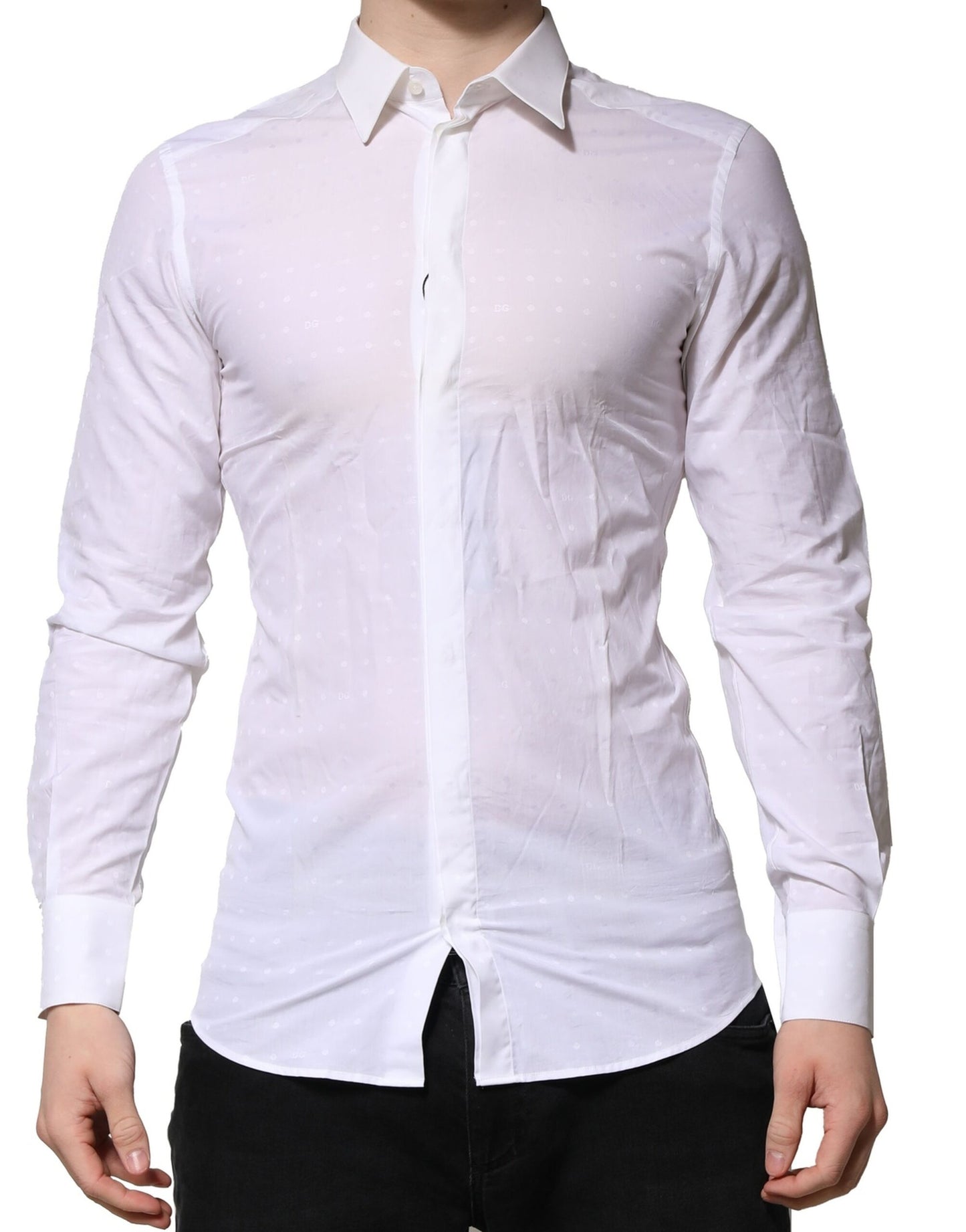 White Cotton GOLD Long Sleeves Formal Shirt-Dolce & Gabbana-LabelTerrace.com