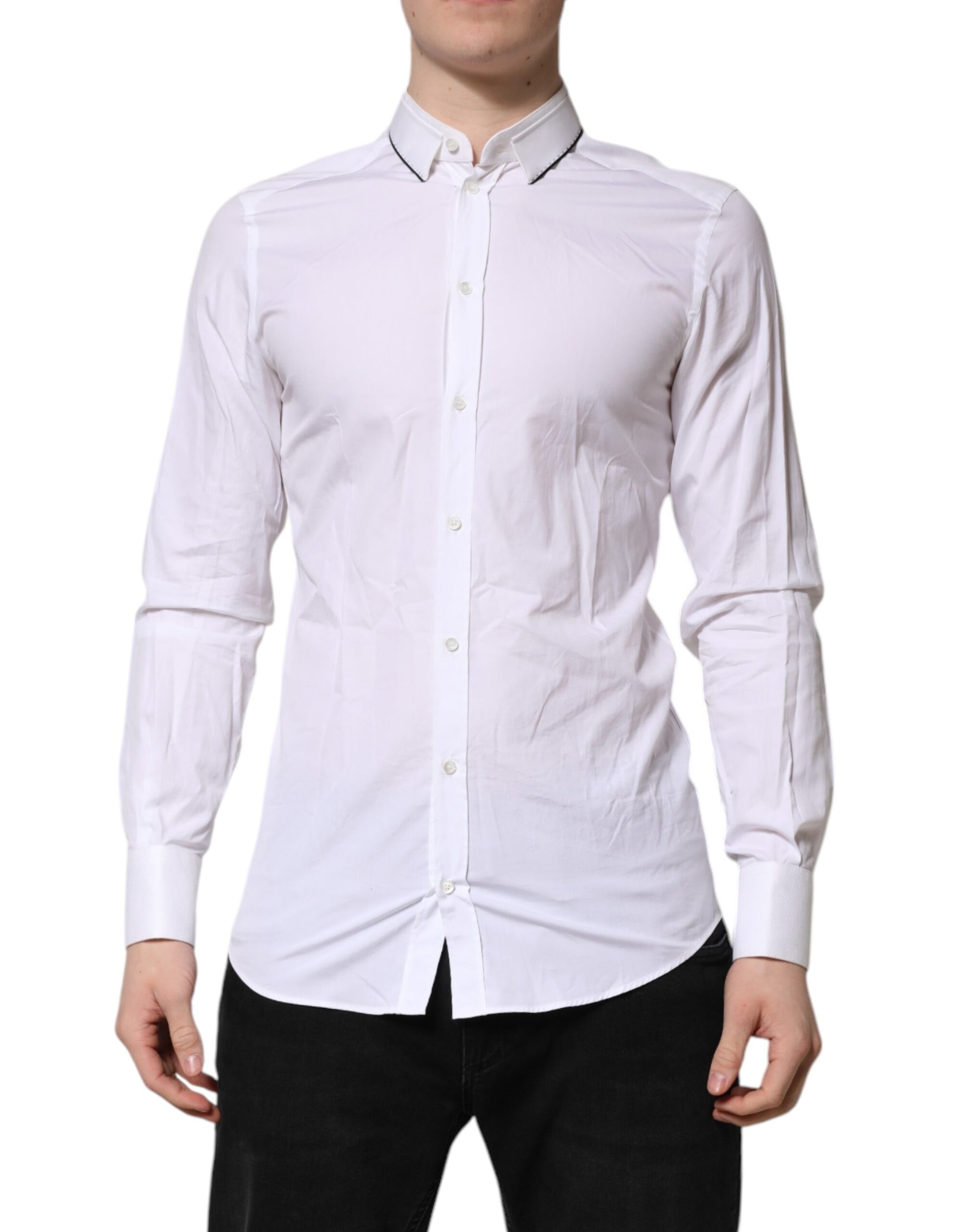 White Cotton GOLD Long Sleeves Formal Shirt-Dolce & Gabbana-LabelTerrace.com