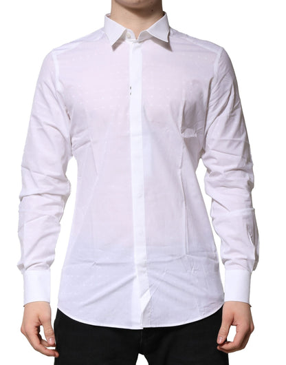 White Cotton GOLD Long Sleeves Formal Shirt-Dolce & Gabbana-LabelTerrace.com