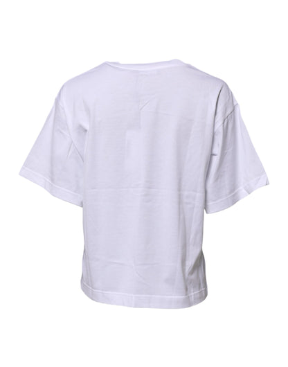 White Cotton Graphic Print Crew Neck T-shirt-Dolce & Gabbana-LabelTerrace.com