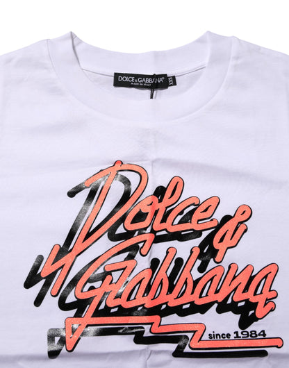 White Cotton Graphic Print Crew Neck T-shirt-Dolce & Gabbana-LabelTerrace.com