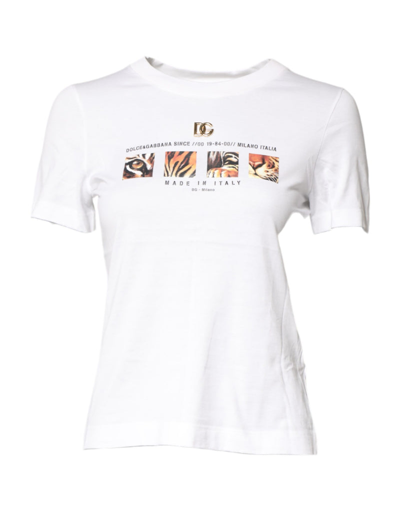 White Cotton Graphic Print Crew Neck T-shirt-Dolce & Gabbana-LabelTerrace.com