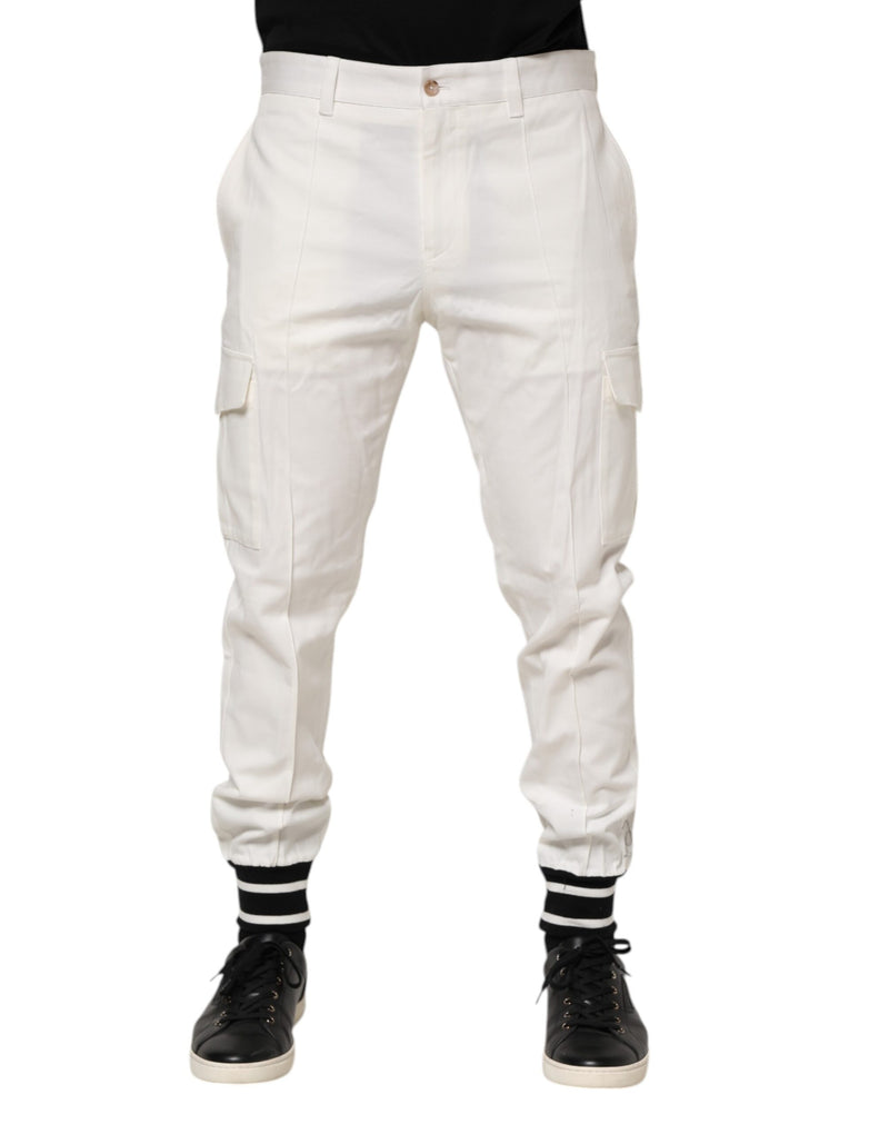 White Cotton Jogger Cargo Skinny Men Pants-Dolce & Gabbana-LabelTerrace.com