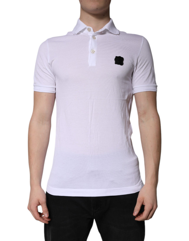 White Cotton Logo Collared Polo T-shirt-Dolce & Gabbana-LabelTerrace.com