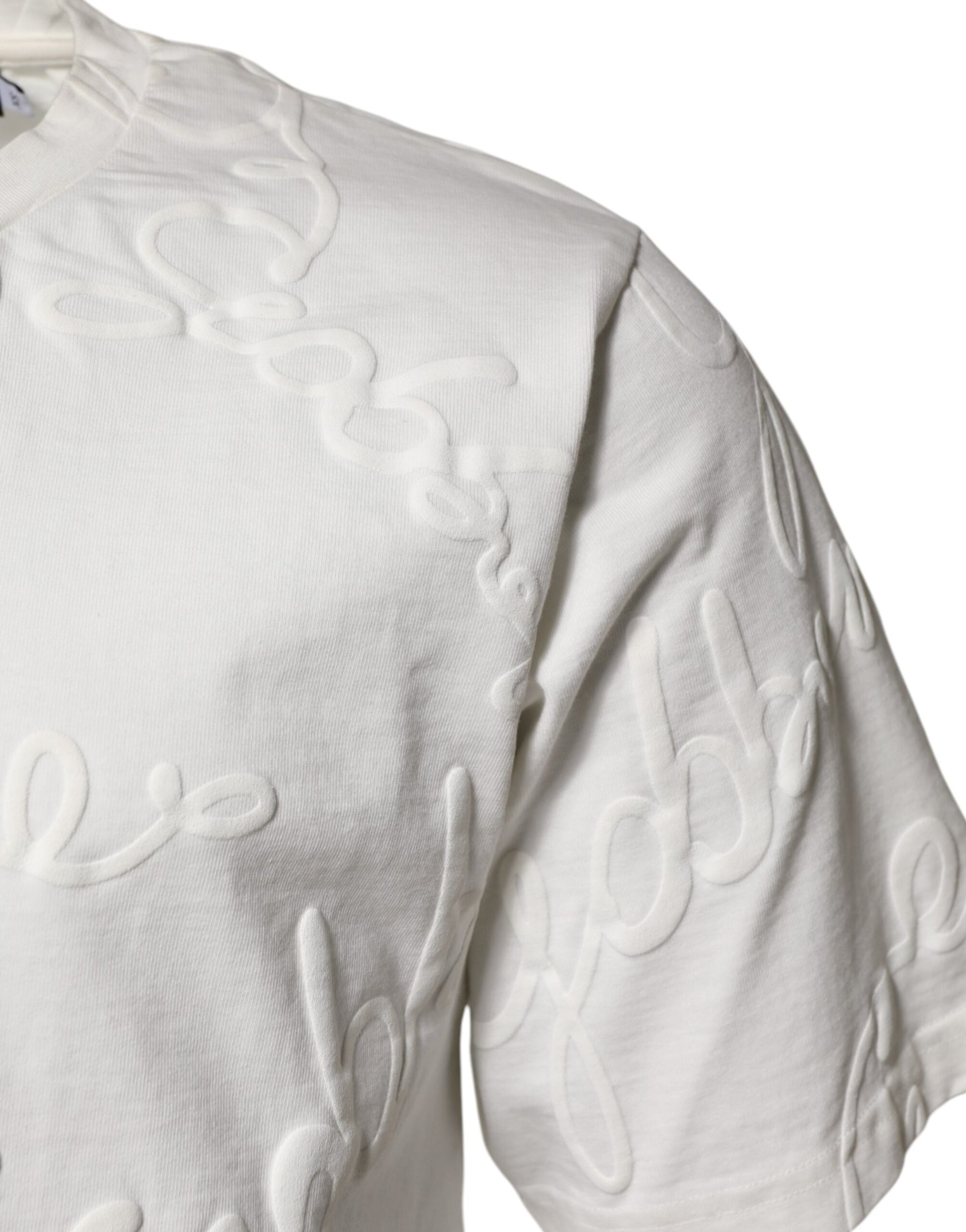 White Cotton Logo Embossed Crew Neck T-shirt-Dolce & Gabbana-LabelTerrace.com