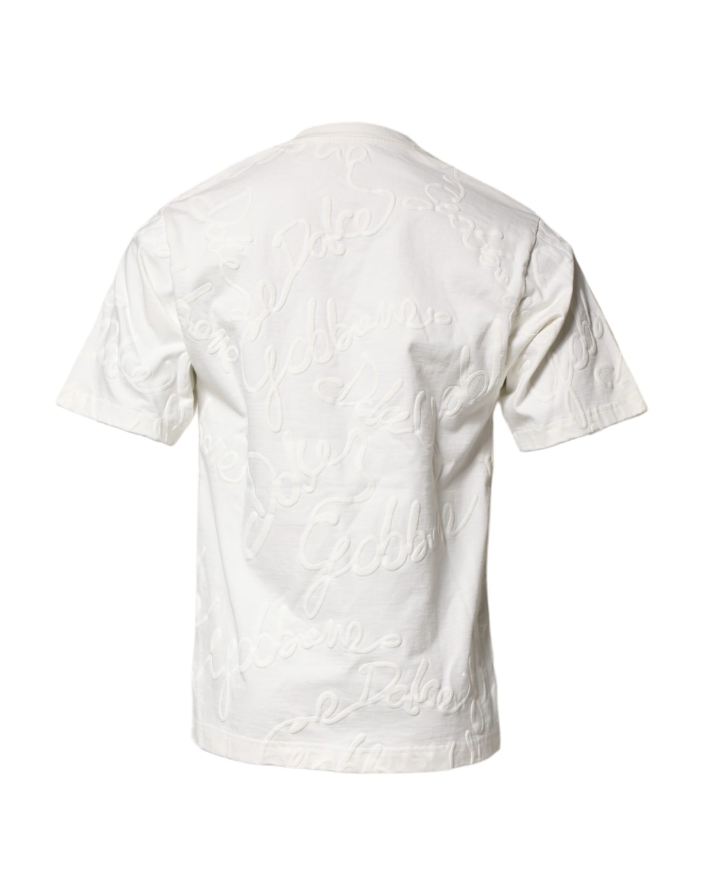 White Cotton Logo Embossed Crew Neck T-shirt-Dolce & Gabbana-LabelTerrace.com