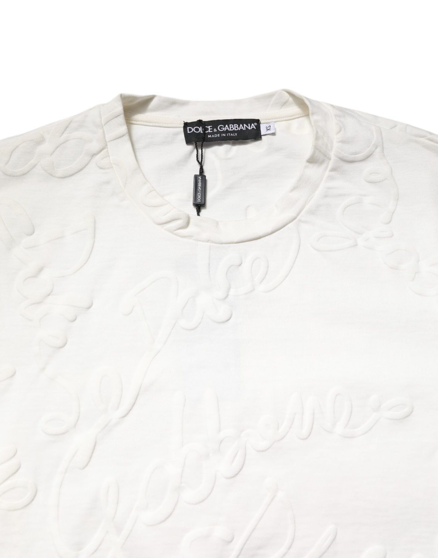 White Cotton Logo Embossed Crew Neck T-shirt-Dolce & Gabbana-LabelTerrace.com