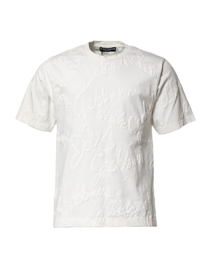 White Cotton Logo Embossed Crew Neck T-shirt-Dolce & Gabbana-LabelTerrace.com