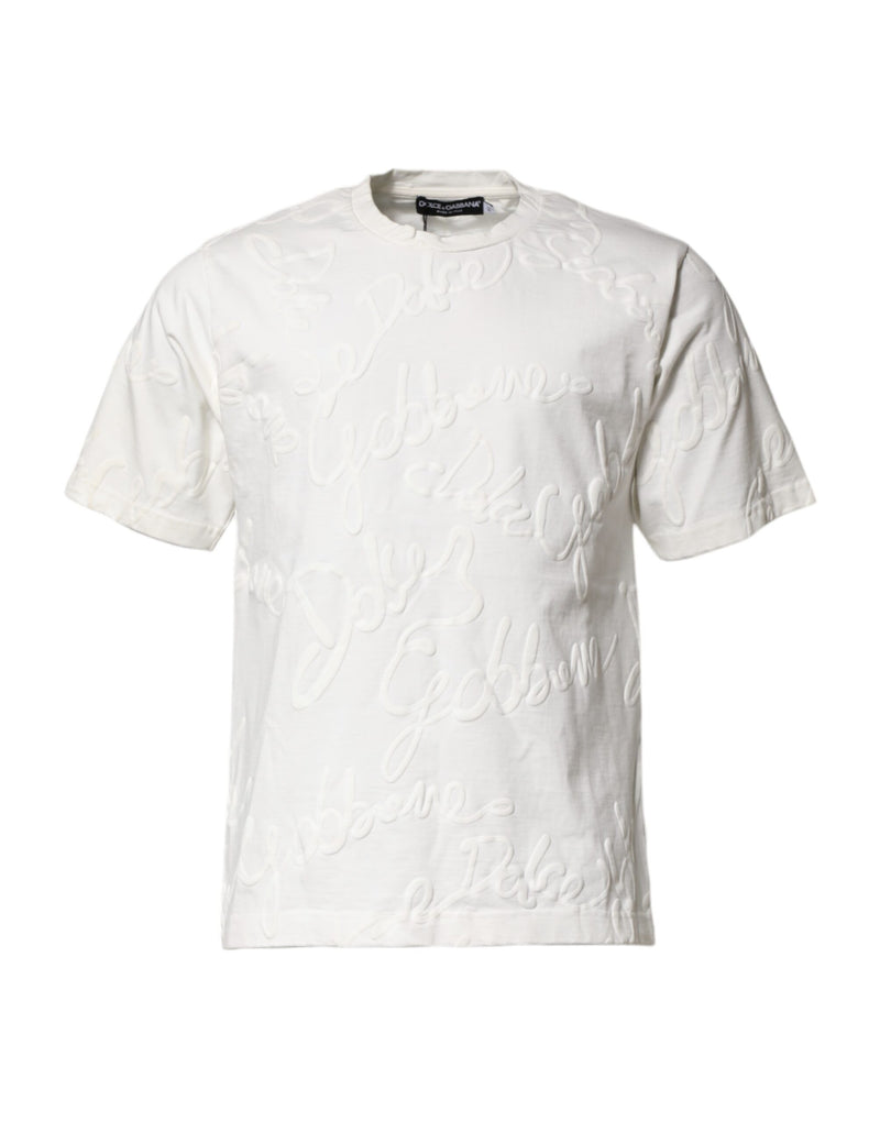 White Cotton Logo Embossed Crew Neck T-shirt-Dolce & Gabbana-LabelTerrace.com