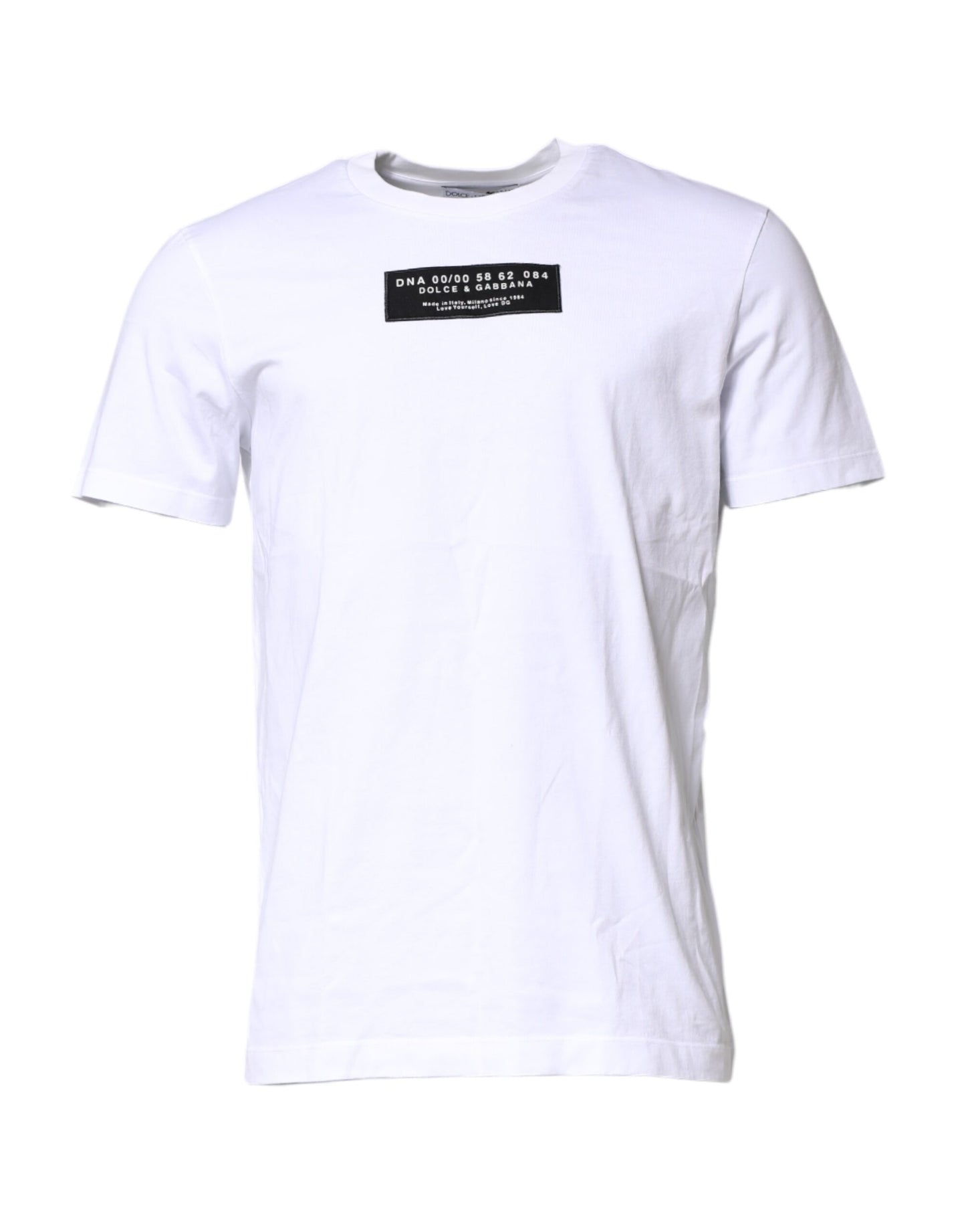 White Cotton Logo Patch Crew Neck T-shirt-Dolce & Gabbana-LabelTerrace.com