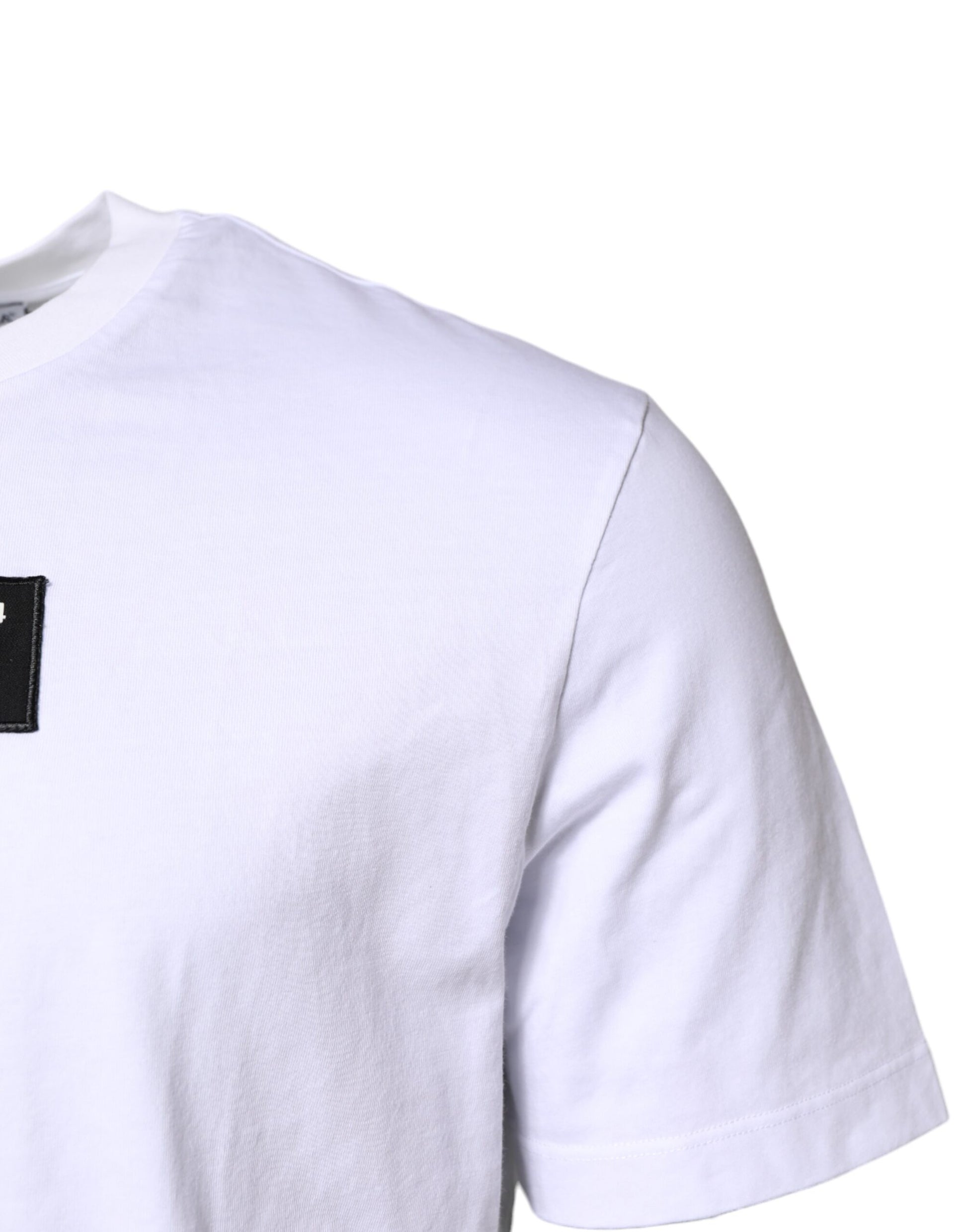 White Cotton Logo Patch Crew Neck T-shirt-Dolce & Gabbana-LabelTerrace.com