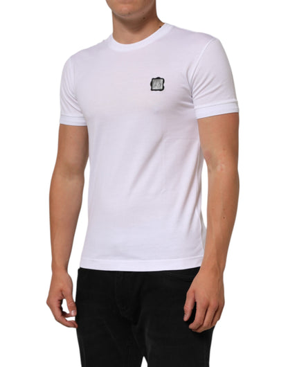 White Cotton Logo Patch Crew Neck T-shirt