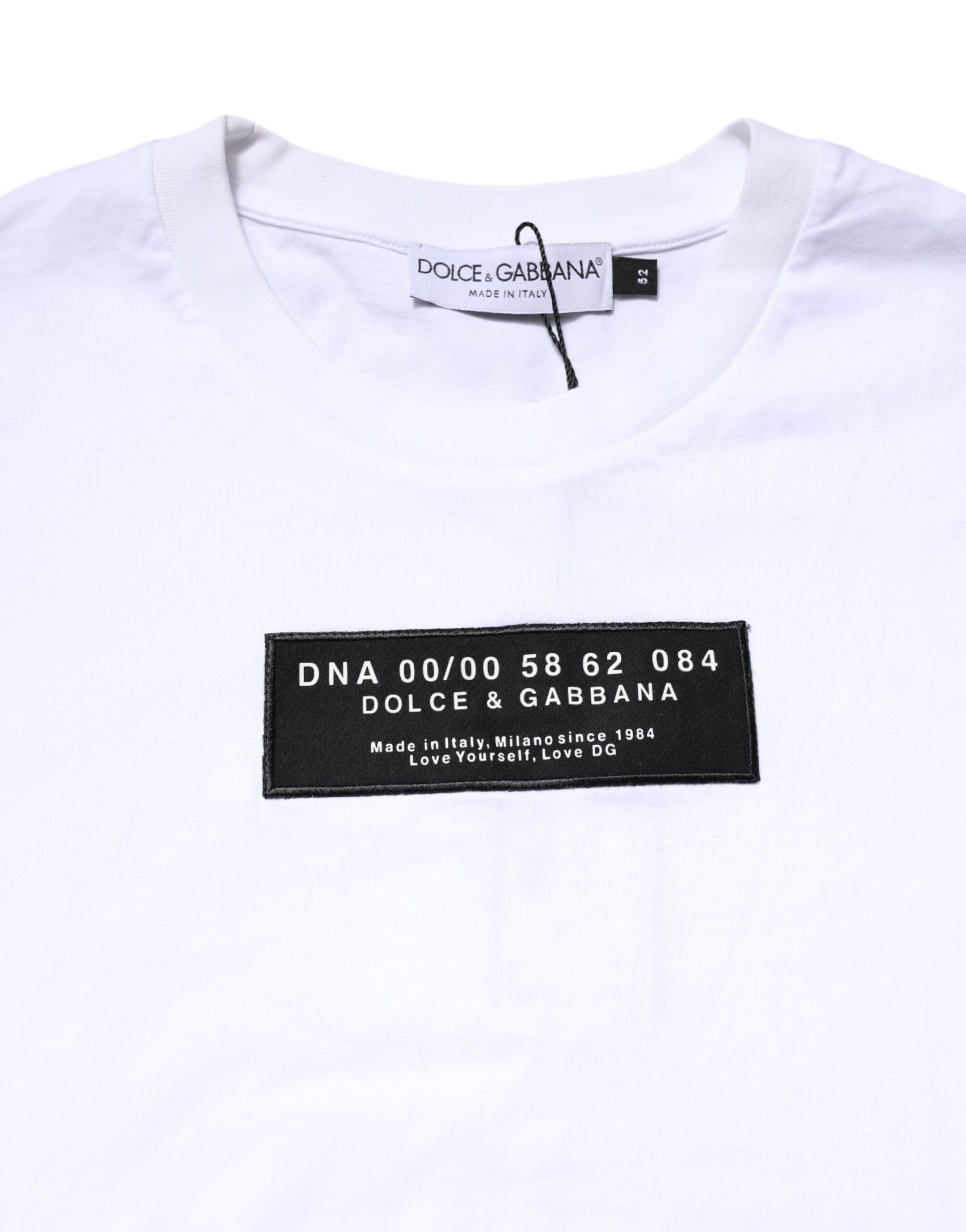 White Cotton Logo Patch Crew Neck T-shirt-Dolce & Gabbana-LabelTerrace.com