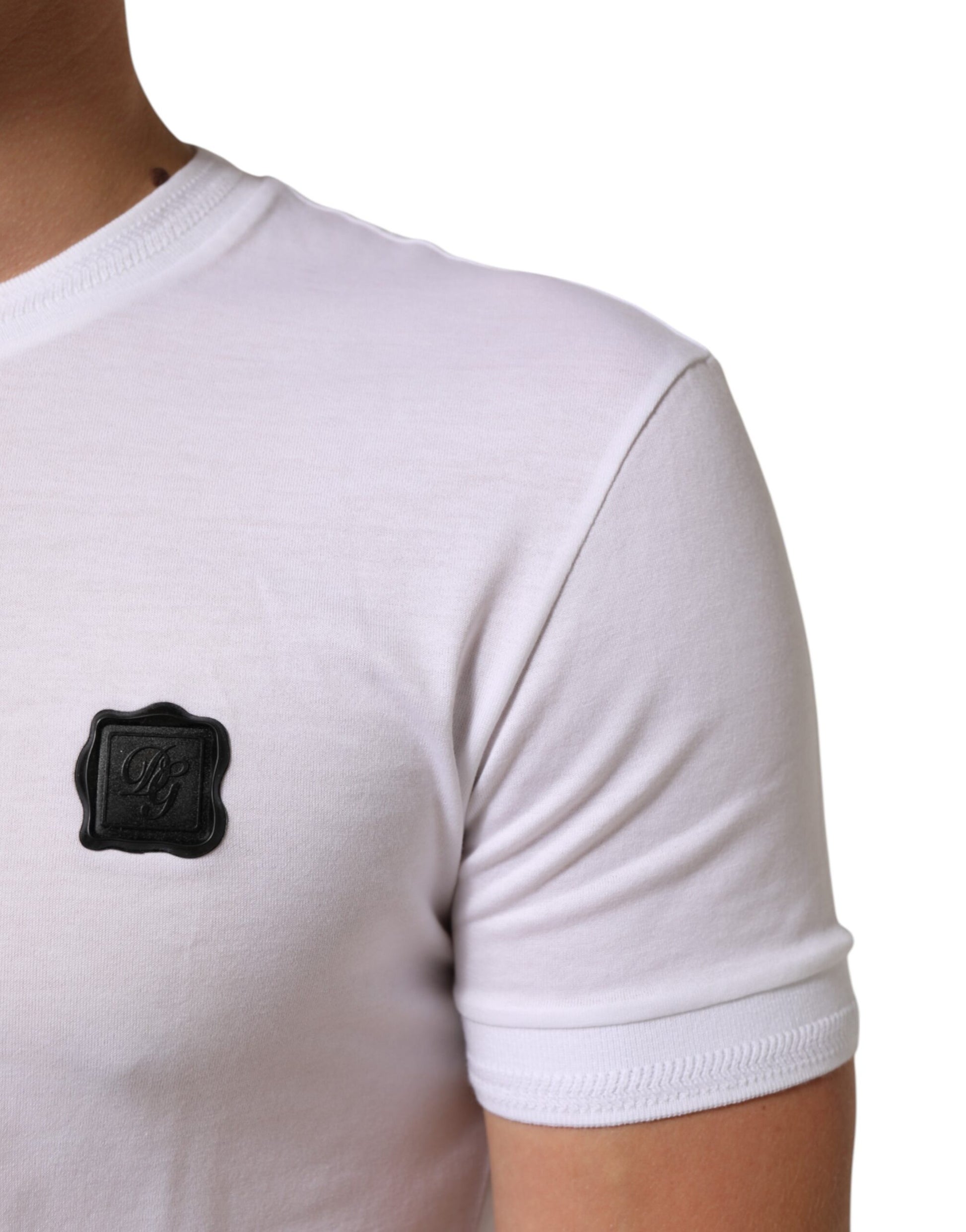 White Cotton Logo Patch Crew Neck T-shirt