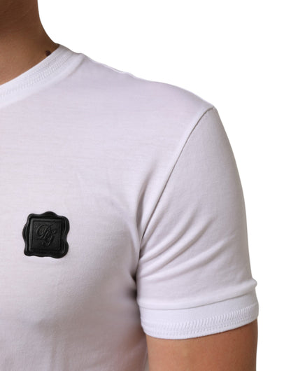 White Cotton Logo Patch Crew Neck T-shirt