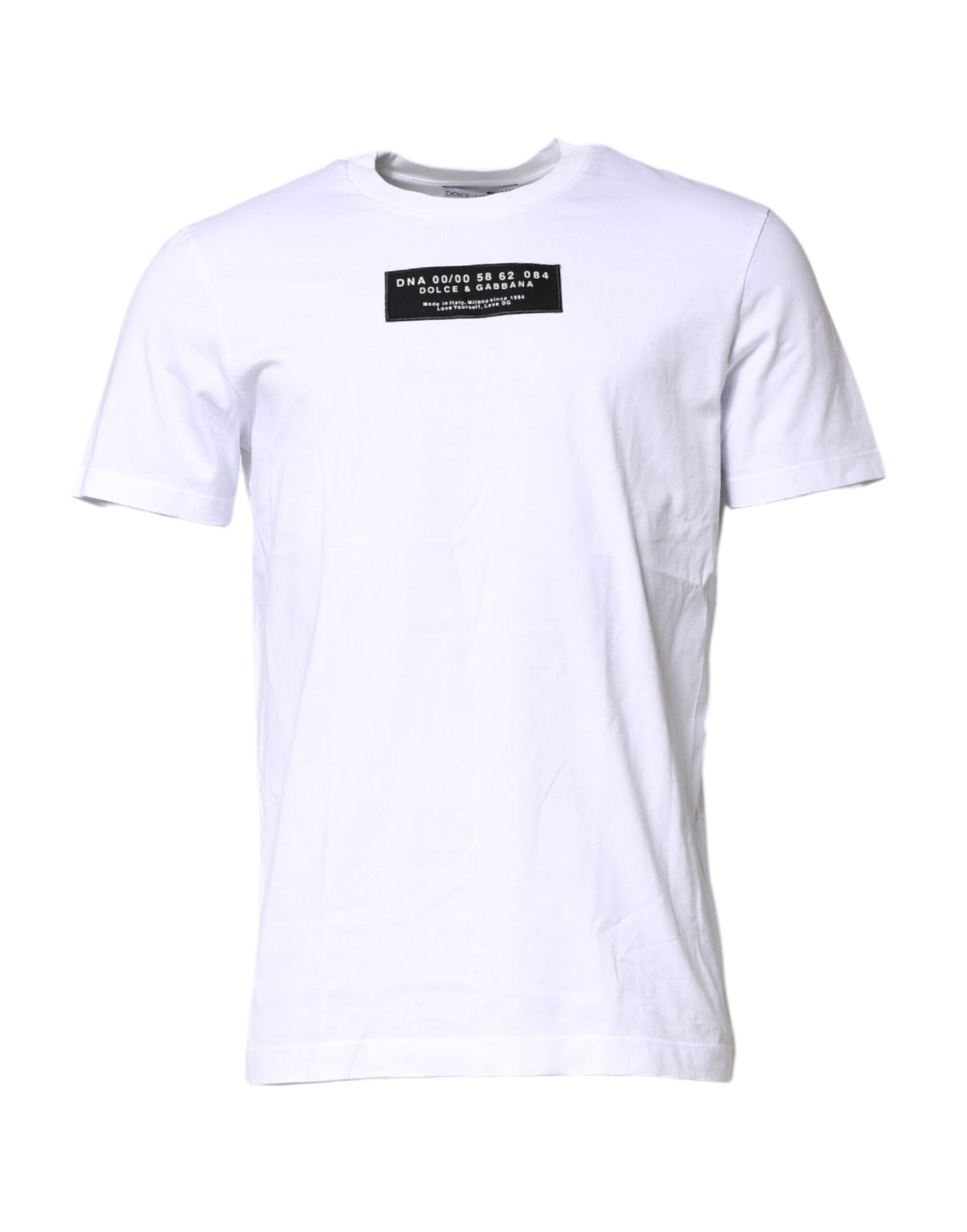 White Cotton Logo Patch Crew Neck T-shirt-Dolce & Gabbana-LabelTerrace.com