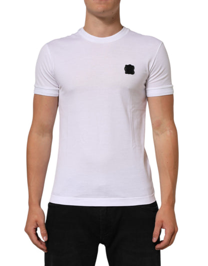 White Cotton Logo Patch Crew Neck T-shirt