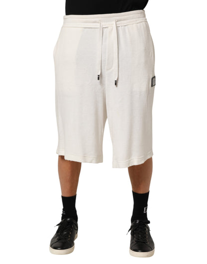 White Cotton Logo Plaque Men Bermuda Shorts