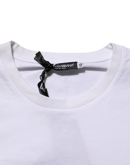 White Cotton Logo Print Crew Neck T-shirt