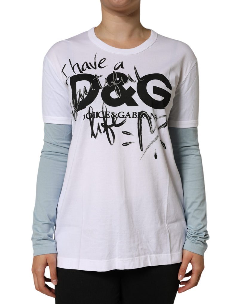 White Cotton Logo Print Round Neck T-shirt-Dolce & Gabbana-LabelTerrace.com