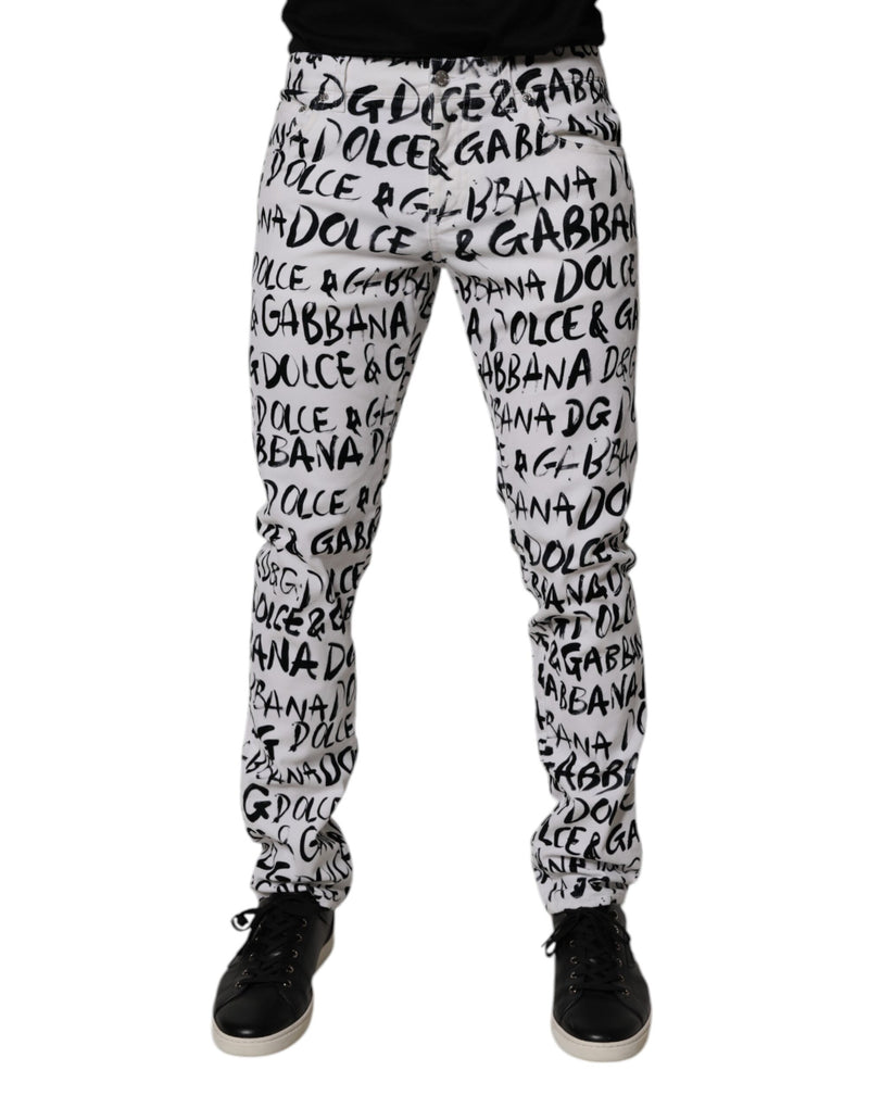 White Cotton Logo Print Skinny Denim Jeans-Dolce & Gabbana-LabelTerrace.com