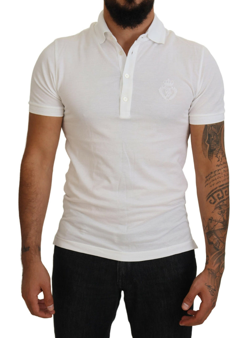 White Cotton Logo Short Sleeve Polo T-shirt-Dolce & Gabbana-LabelTerrace.com