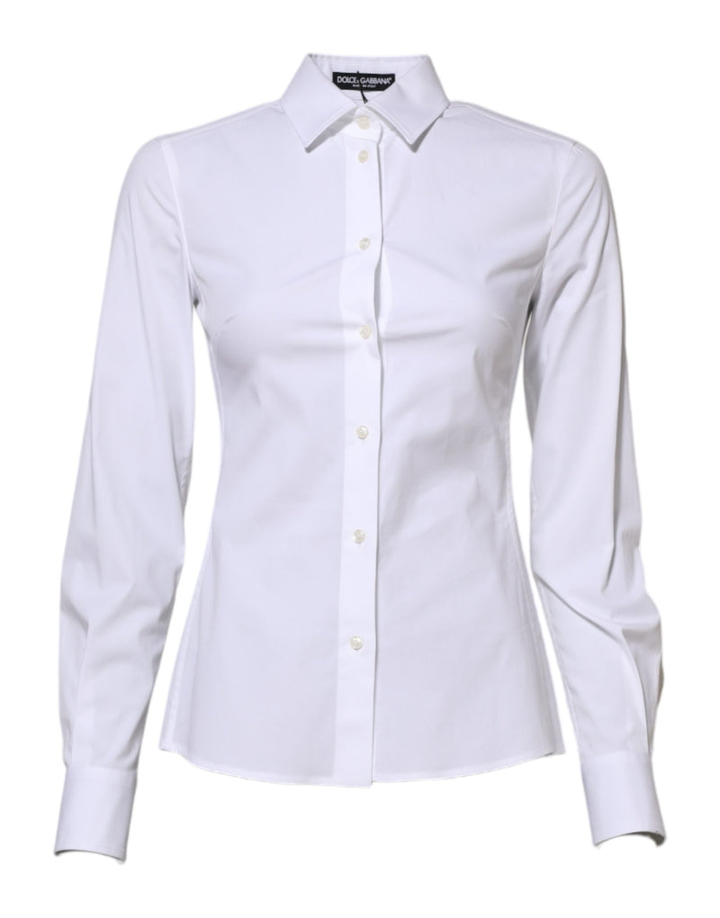 White Cotton Long Sleeves Collared Shirt Top-Dolce & Gabbana-LabelTerrace.com