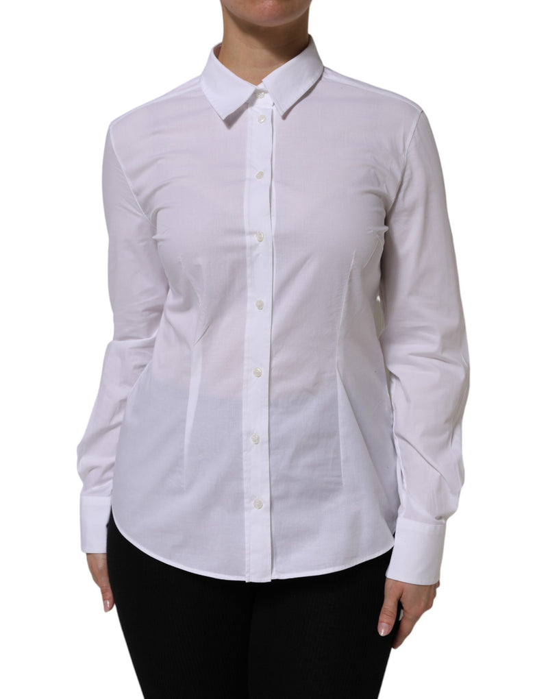 White Cotton Long Sleeves Collared Top Shirt-Dolce & Gabbana-LabelTerrace.com