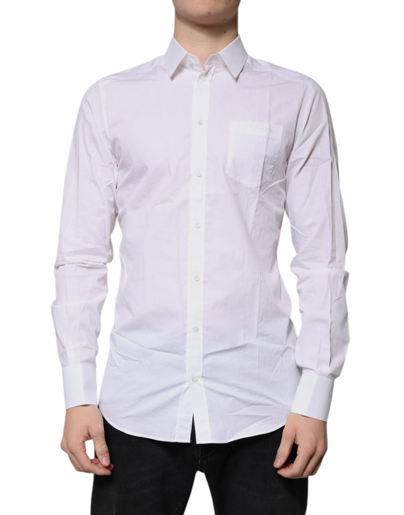 White Cotton Long Sleeves GOLD Dress Shirt-Dolce & Gabbana-LabelTerrace.com