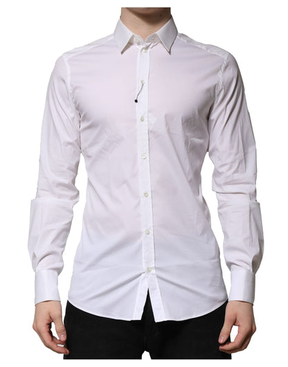 White Cotton Long Sleeves GOLD Formal Shirt-Dolce & Gabbana-LabelTerrace.com