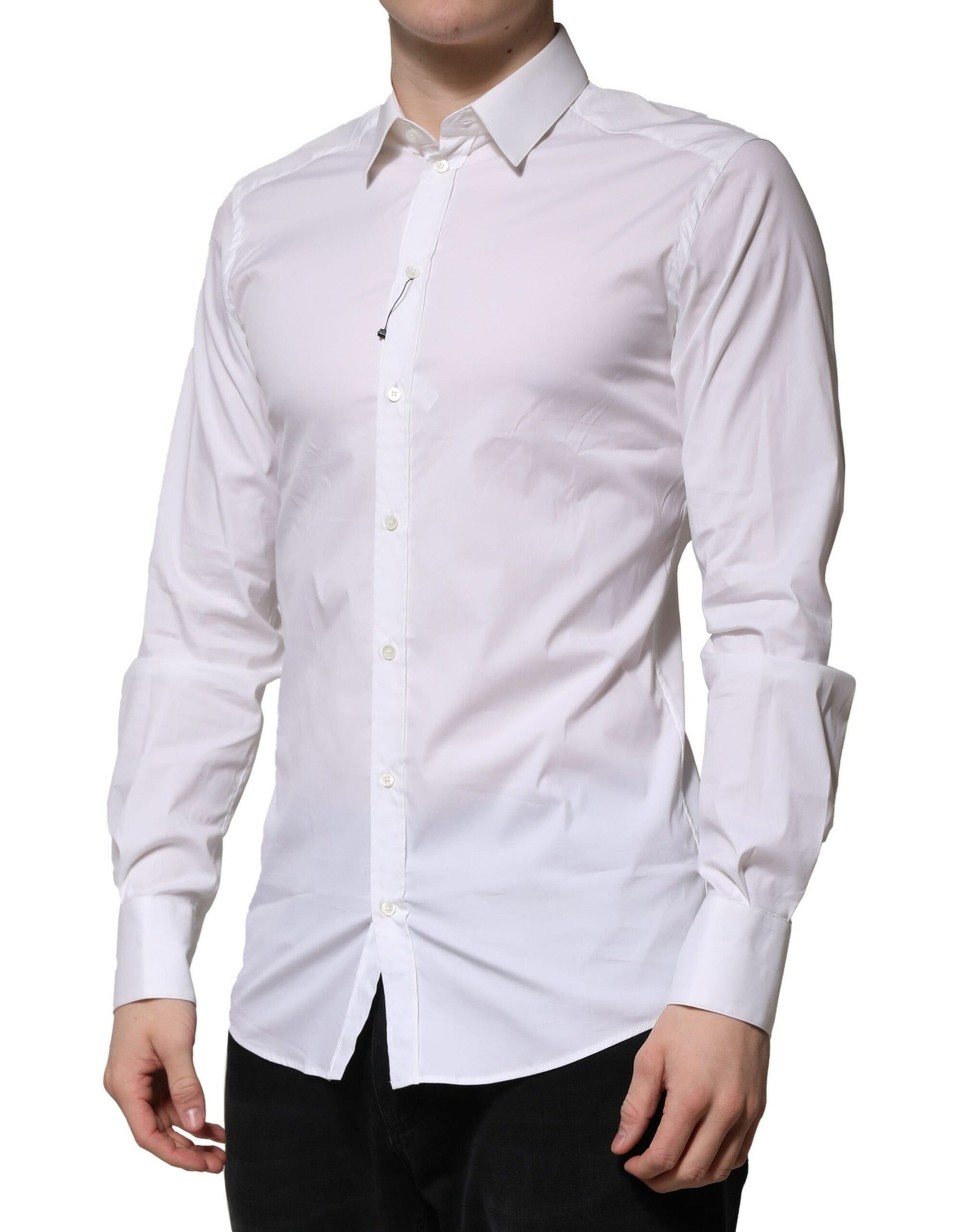 White Cotton Long Sleeves GOLD Formal Shirt-Dolce & Gabbana-LabelTerrace.com