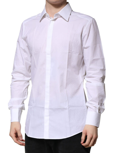 White Cotton Long Sleeves GOLD Formal Shirt-Dolce & Gabbana-LabelTerrace.com