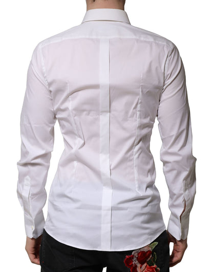 White Cotton Long Sleeves GOLD Formal Shirt-Dolce & Gabbana-LabelTerrace.com