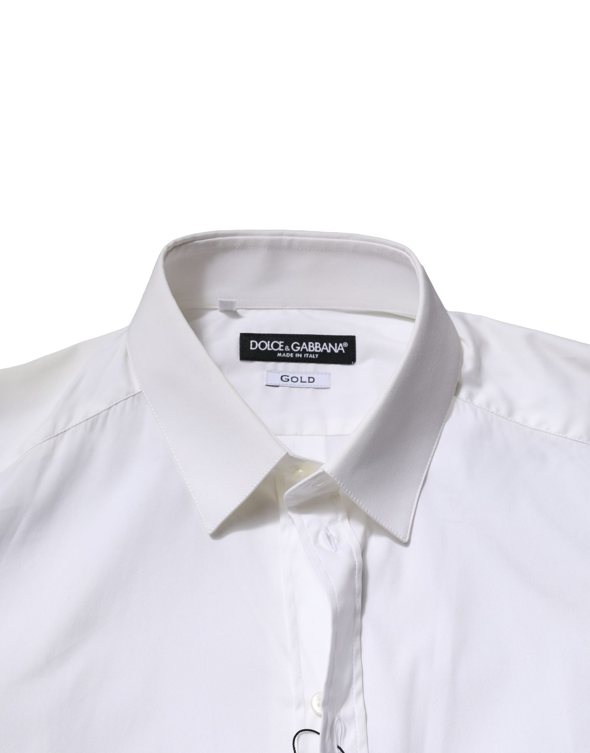 White Cotton Long Sleeves GOLD Formal Shirt-Dolce & Gabbana-LabelTerrace.com