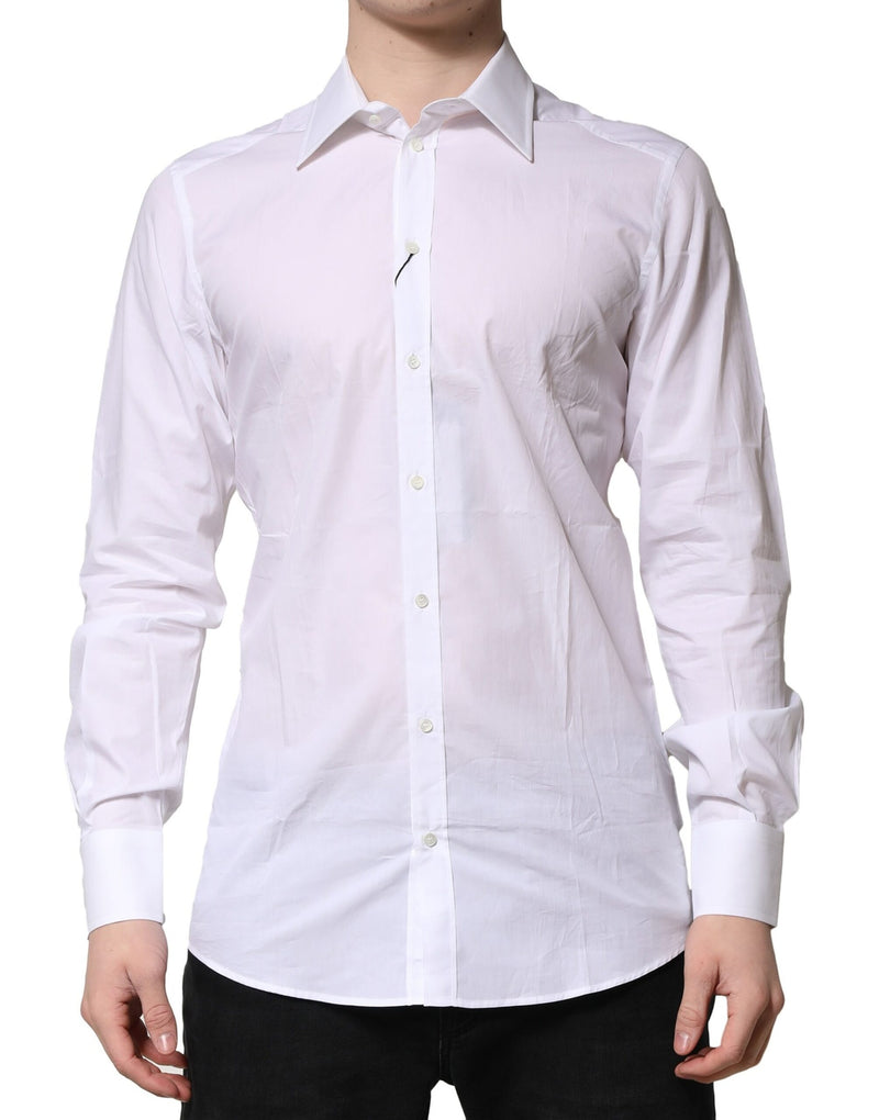 White Cotton Long Sleeves GOLD Formal Shirt-Dolce & Gabbana-LabelTerrace.com