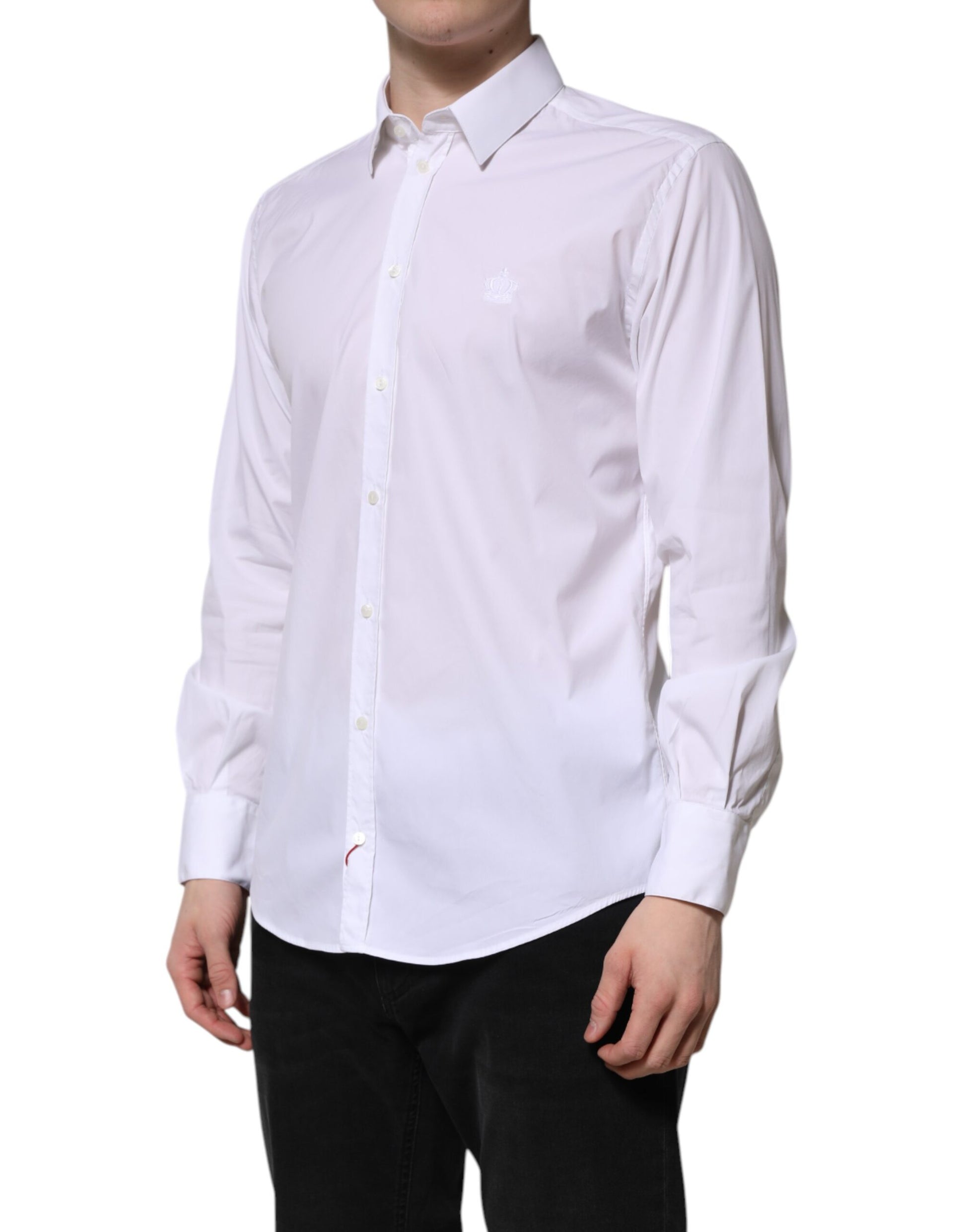 White Cotton MARTINI Long Sleeve Dress Shirt-Dolce & Gabbana-LabelTerrace.com