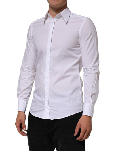 White Cotton MARTINI Long Sleeve Dress Shirt-Dolce & Gabbana-LabelTerrace.com