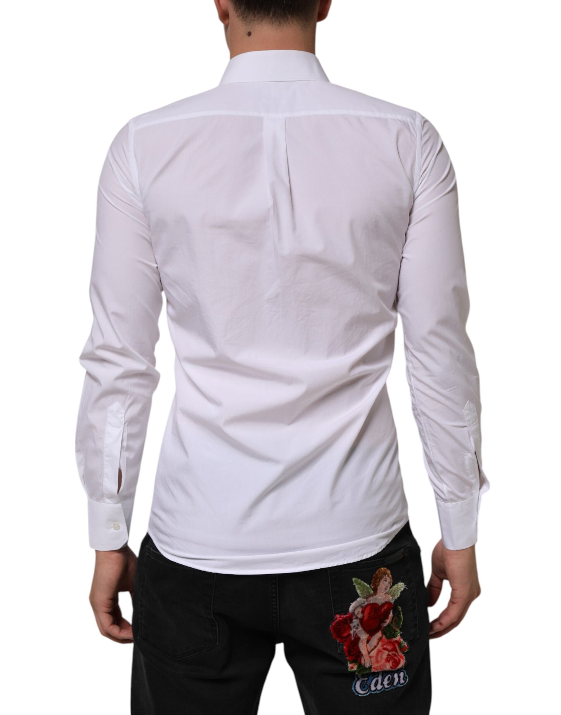 White Cotton MARTINI Long Sleeve Dress Shirt-Dolce & Gabbana-LabelTerrace.com