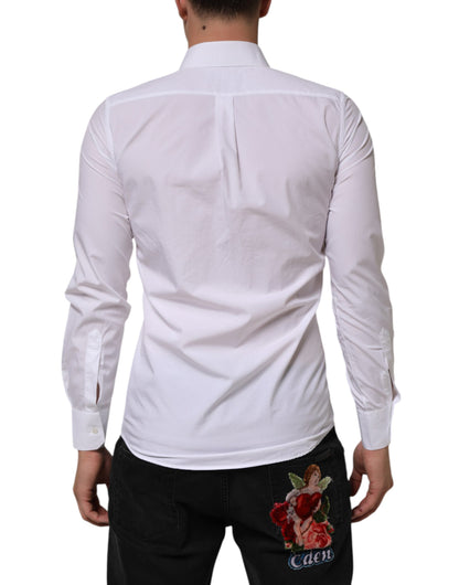 White Cotton MARTINI Long Sleeve Dress Shirt-Dolce & Gabbana-LabelTerrace.com