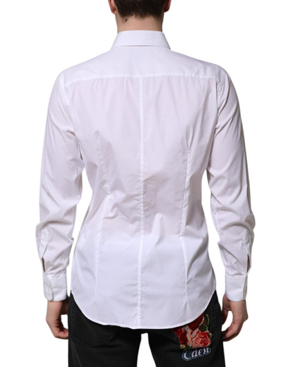 White Cotton MARTINI Long Sleeve Dress Shirt-Dolce & Gabbana-LabelTerrace.com