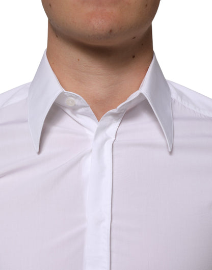 White Cotton MARTINI Long Sleeve Dress Shirt-Dolce & Gabbana-LabelTerrace.com