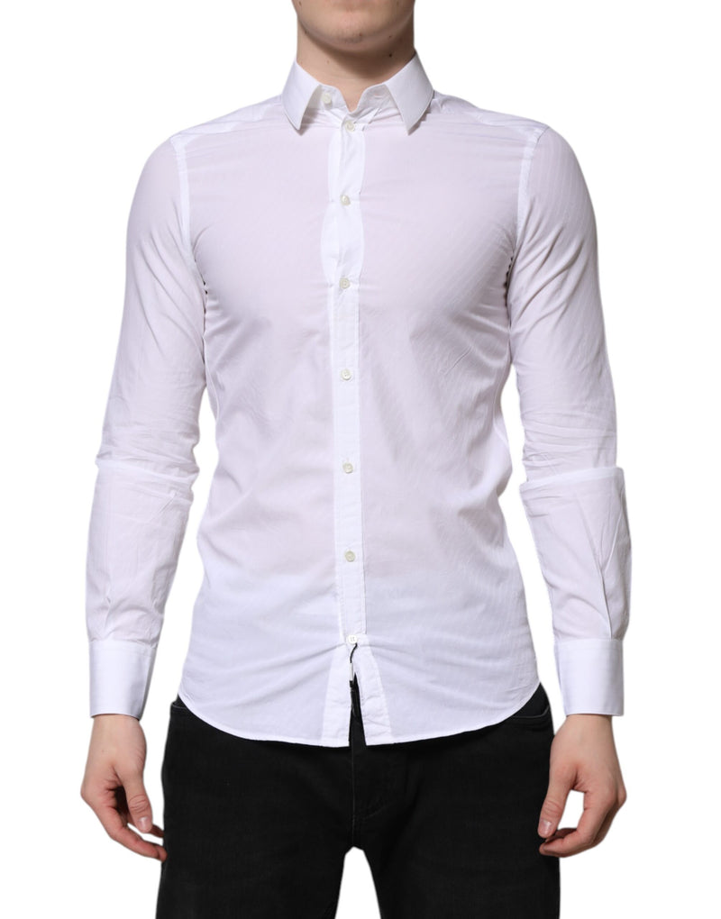 White Cotton MARTINI Long Sleeve Dress Shirt-Dolce & Gabbana-LabelTerrace.com