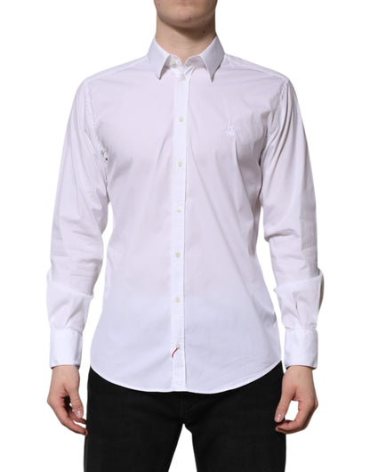 White Cotton MARTINI Long Sleeve Dress Shirt-Dolce & Gabbana-LabelTerrace.com