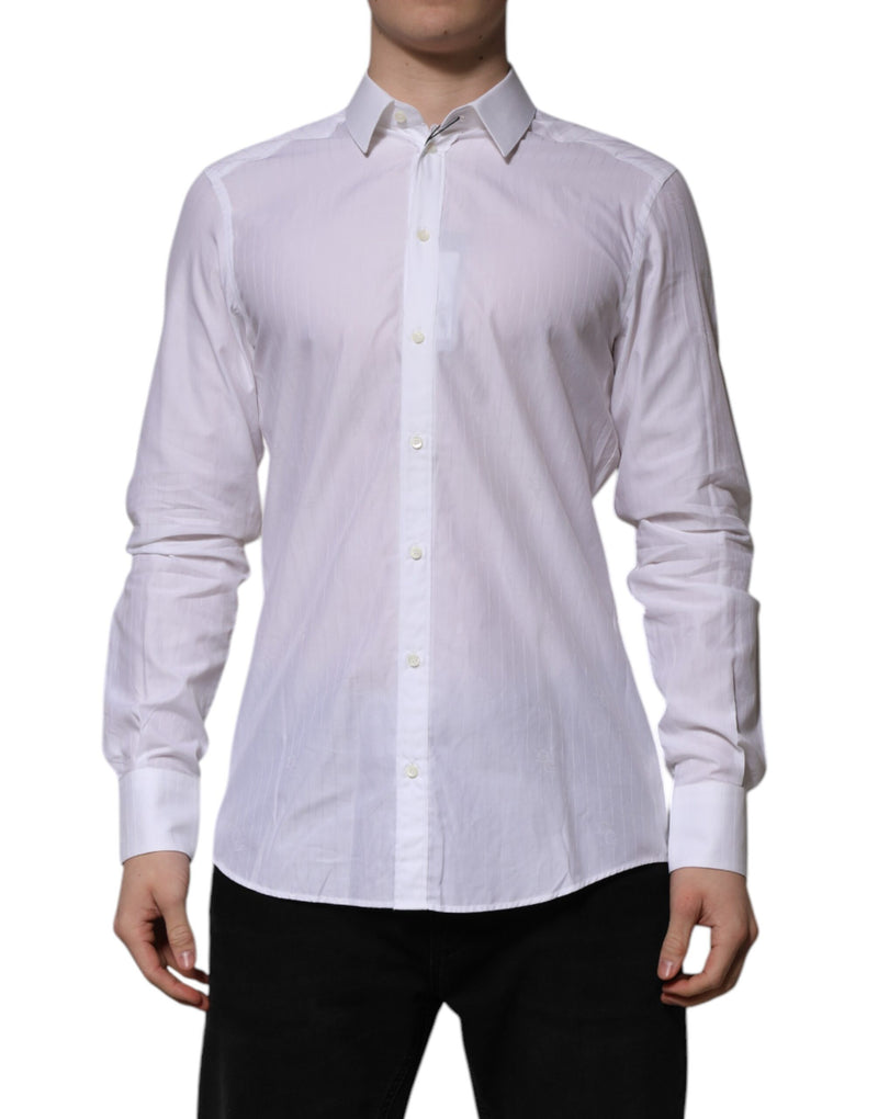 White Cotton MARTINI Long Sleeve Formal Shirt-Dolce & Gabbana-LabelTerrace.com