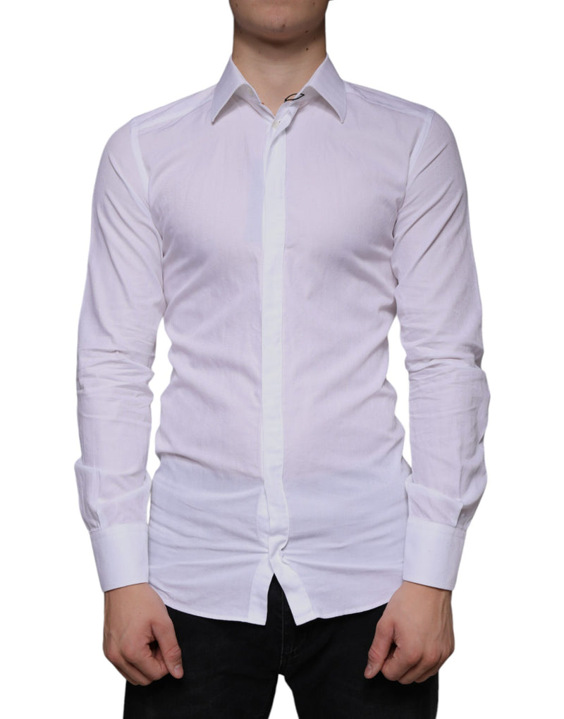 White Cotton Men Dress GOLD Formal Shirt-Dolce & Gabbana-LabelTerrace.com