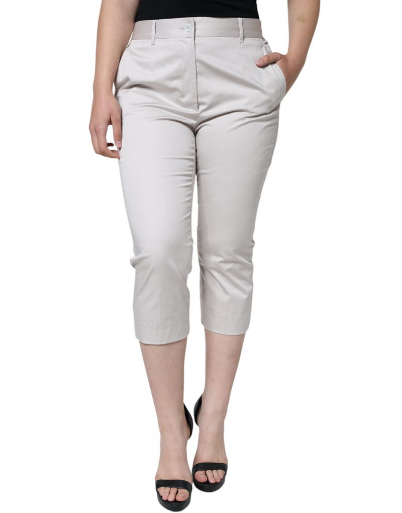 White Cotton Mid Waist Cropped Skinny Pants-Dolce & Gabbana-LabelTerrace.com