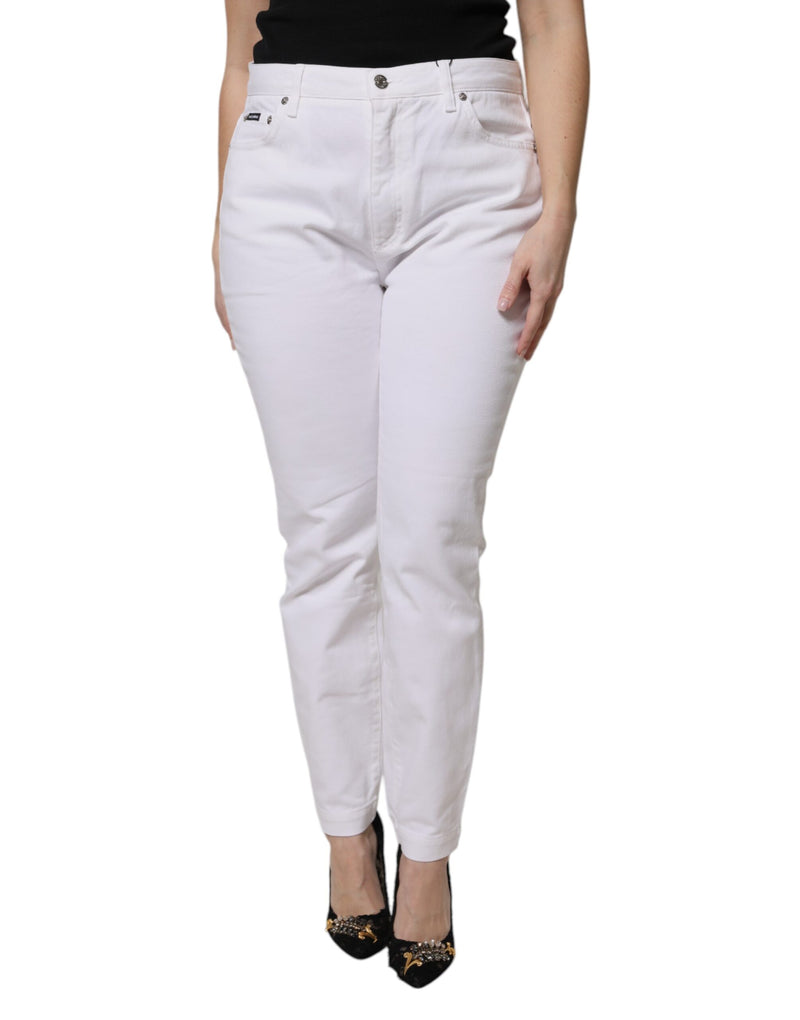 White Cotton Mid Waist Skinny Denim Jeans-Dolce & Gabbana-LabelTerrace.com