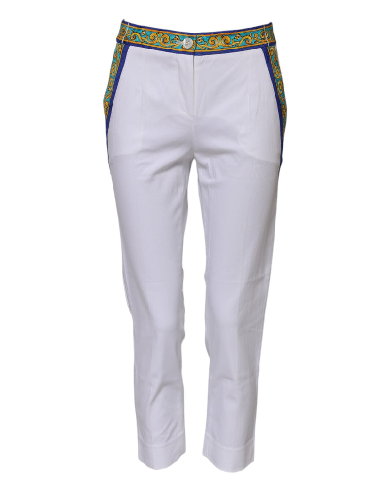 White Cotton Mid Waist Tapered Trouser Pants-Dolce & Gabbana-LabelTerrace.com
