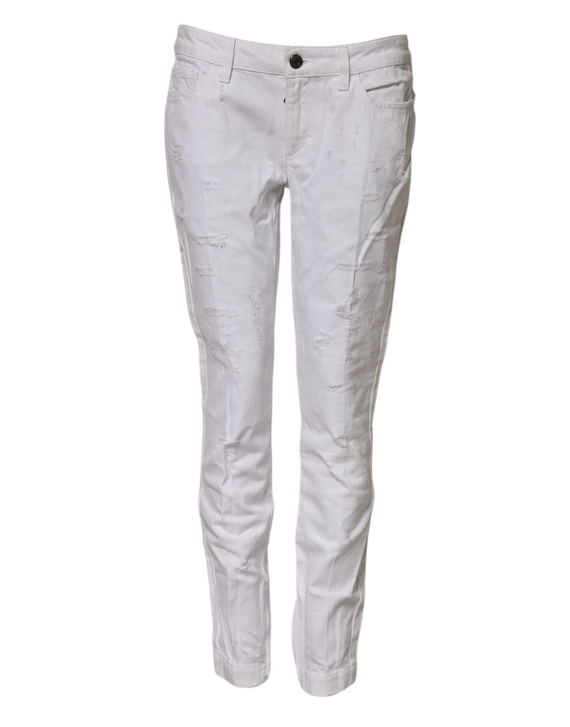 White Cotton Mid Waisted Women Denim Jeans-Dolce & Gabbana-LabelTerrace.com